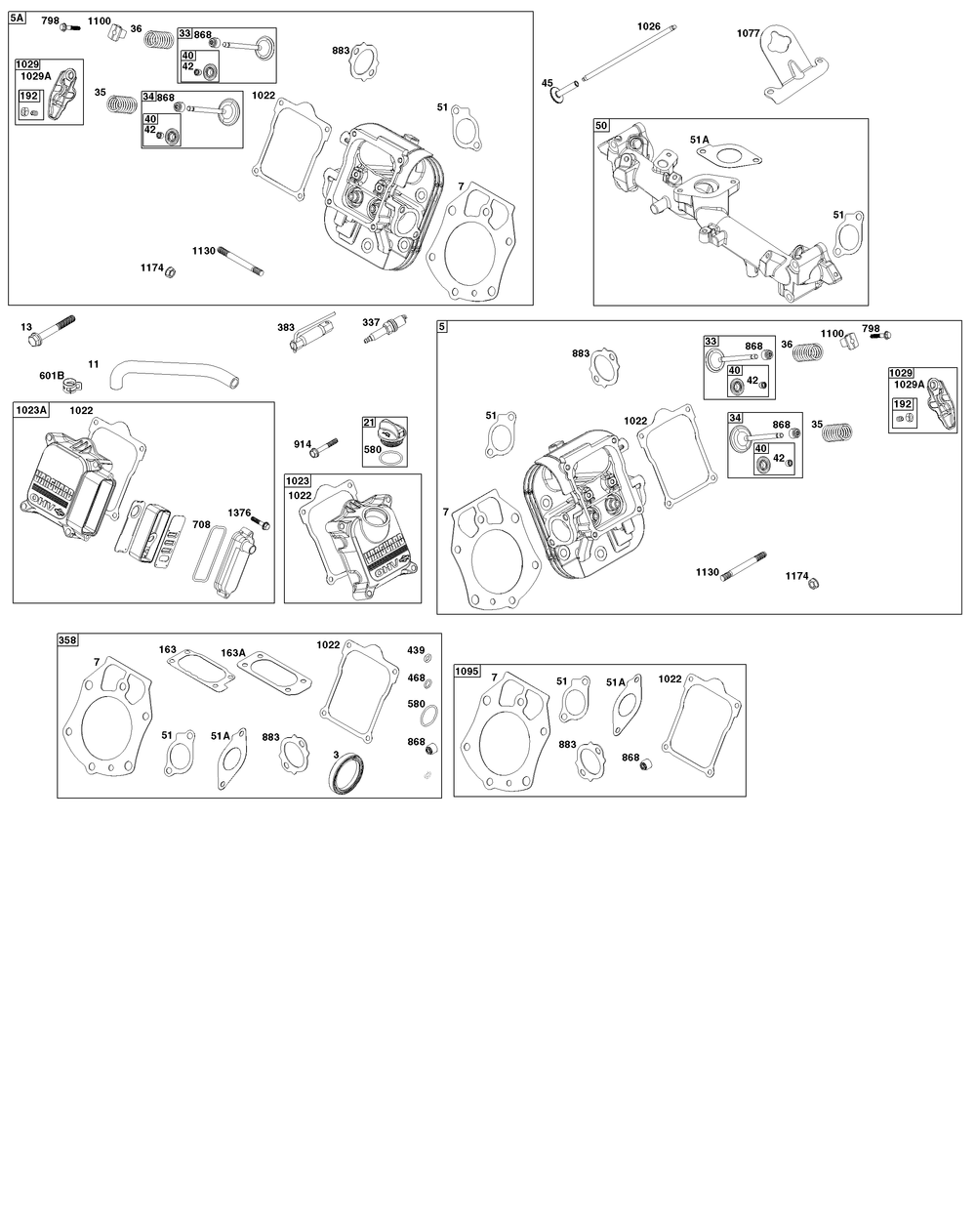 Cylinder Head Group Diagram and Parts List for 61E377-0140-J1 400000 - 699999 Briggs and Stratton Engine